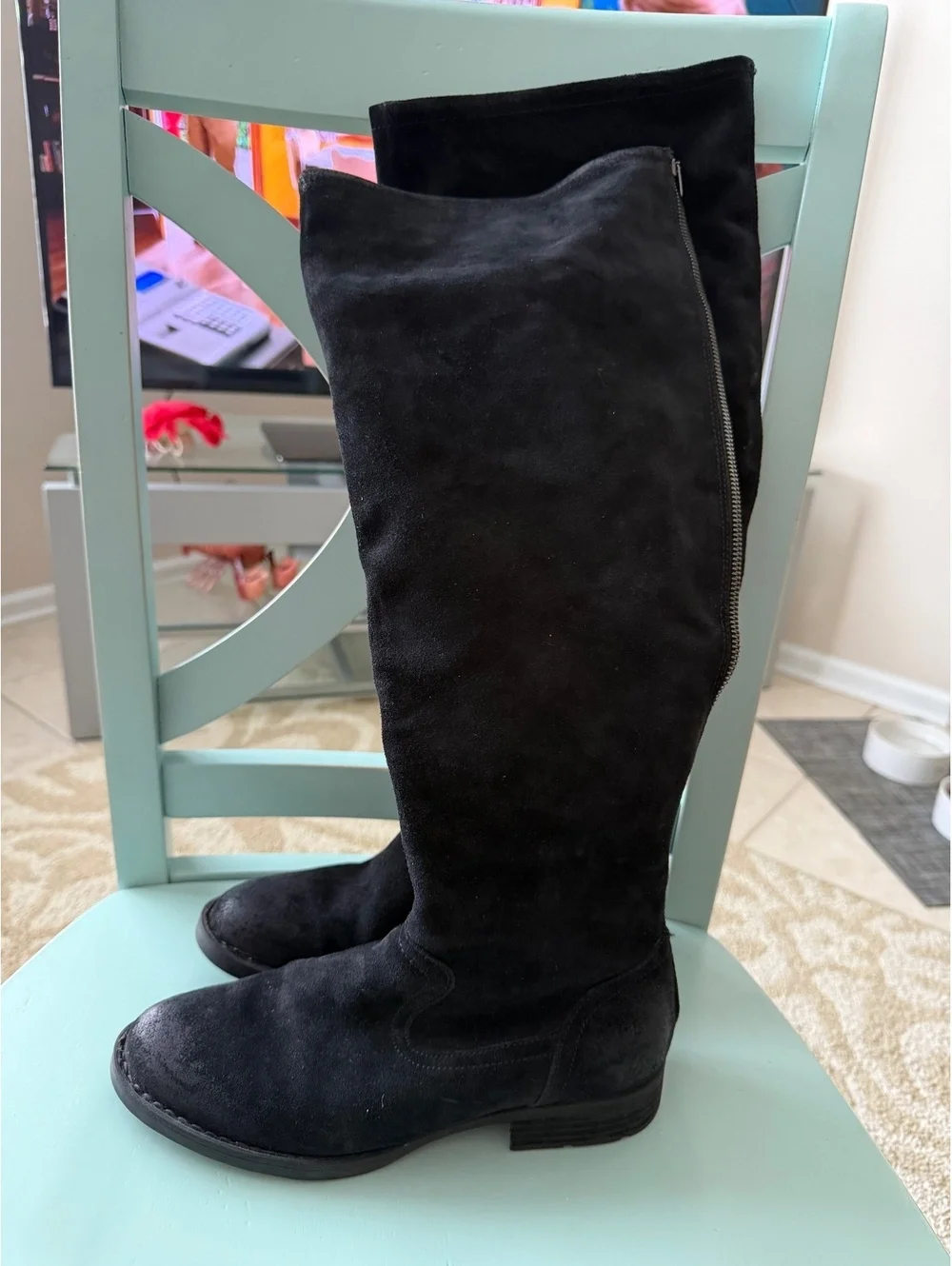 Born Black Suede Knee-High Boots with Back Zipper